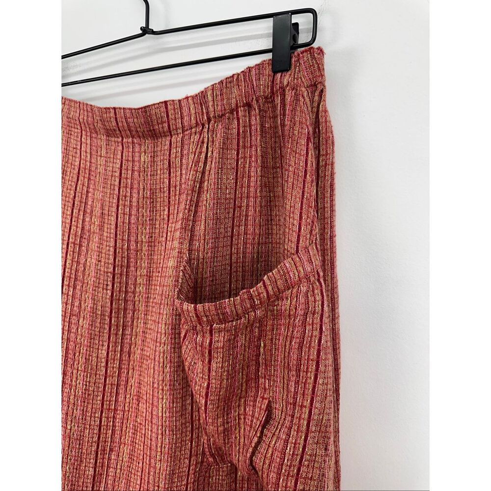 Flax Women’s Multi Red Pink Woven Textured Linen Pocket Maxi Skirt - Picture 9 of 10